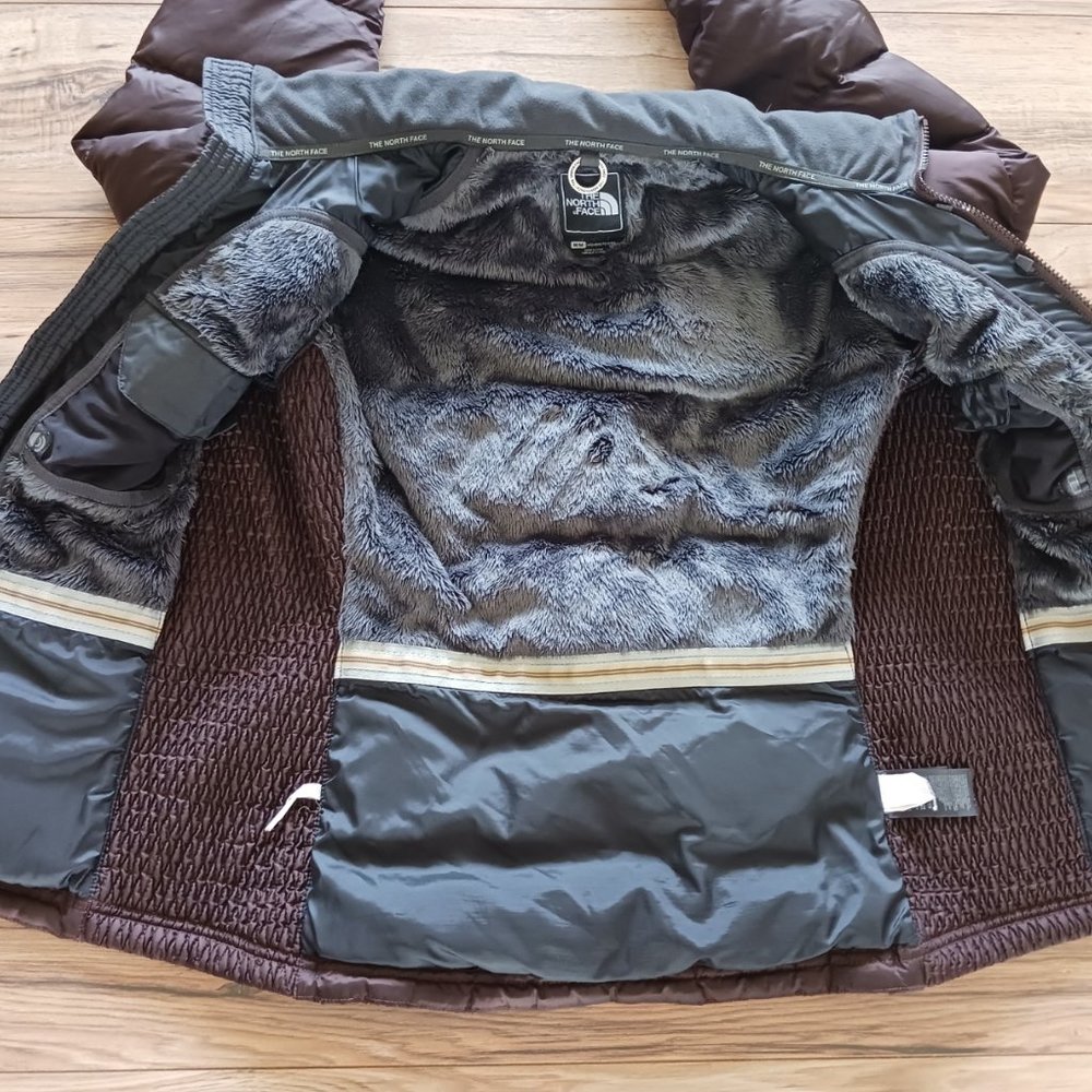 North Face Womens Medium Brown Faux Fur Winter Puffer Down Jacket Ladies Coat M - Picture 4 of 9